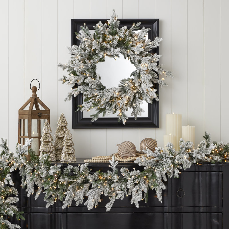 Seasonal 9 Dandan Flocked and Plug In Pine Pre Lit Garland with Lights Reviews Wayfair